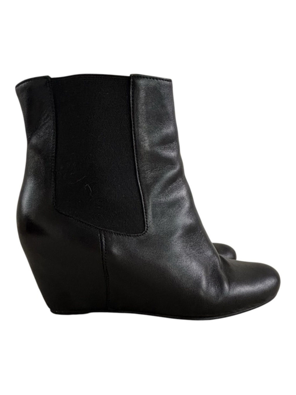 Stuart Weitzman Black Calf Leather Wedge Ankle Boots, Sz 9 or 39